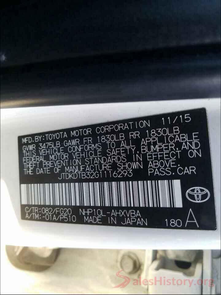 JTDKDTB32G1116293 2016 TOYOTA PRIUS