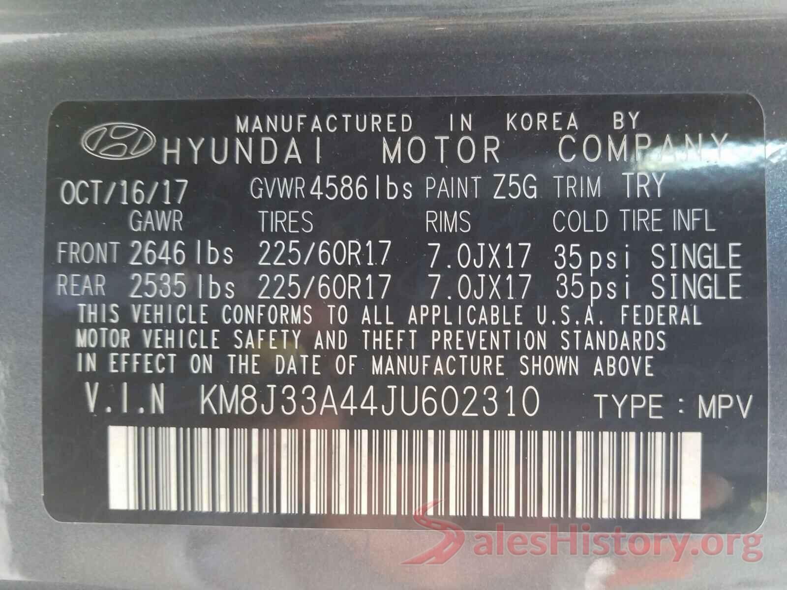 KM8J33A44JU602310 2018 HYUNDAI TUCSON