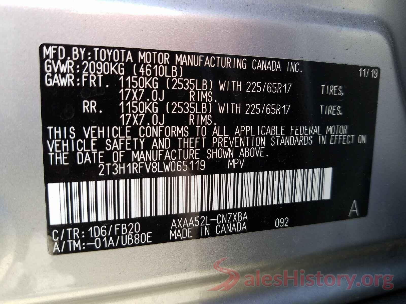 2T3H1RFV8LW065119 2020 TOYOTA RAV4