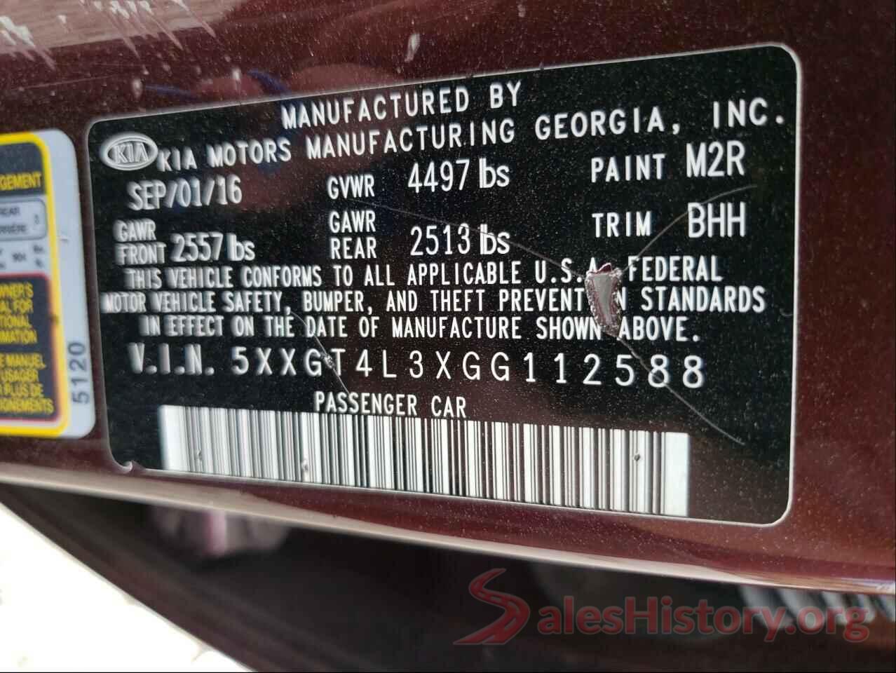 5XXGT4L3XGG112588 2016 KIA OPTIMA