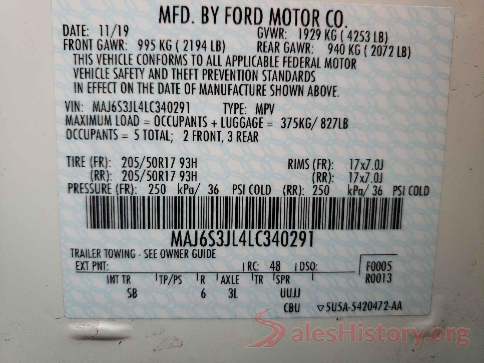 MAJ6S3JL4LC340291 2020 FORD ALL OTHER