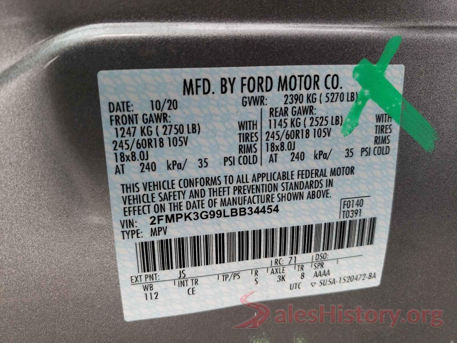 2FMPK3G99LBB34454 2020 FORD EDGE