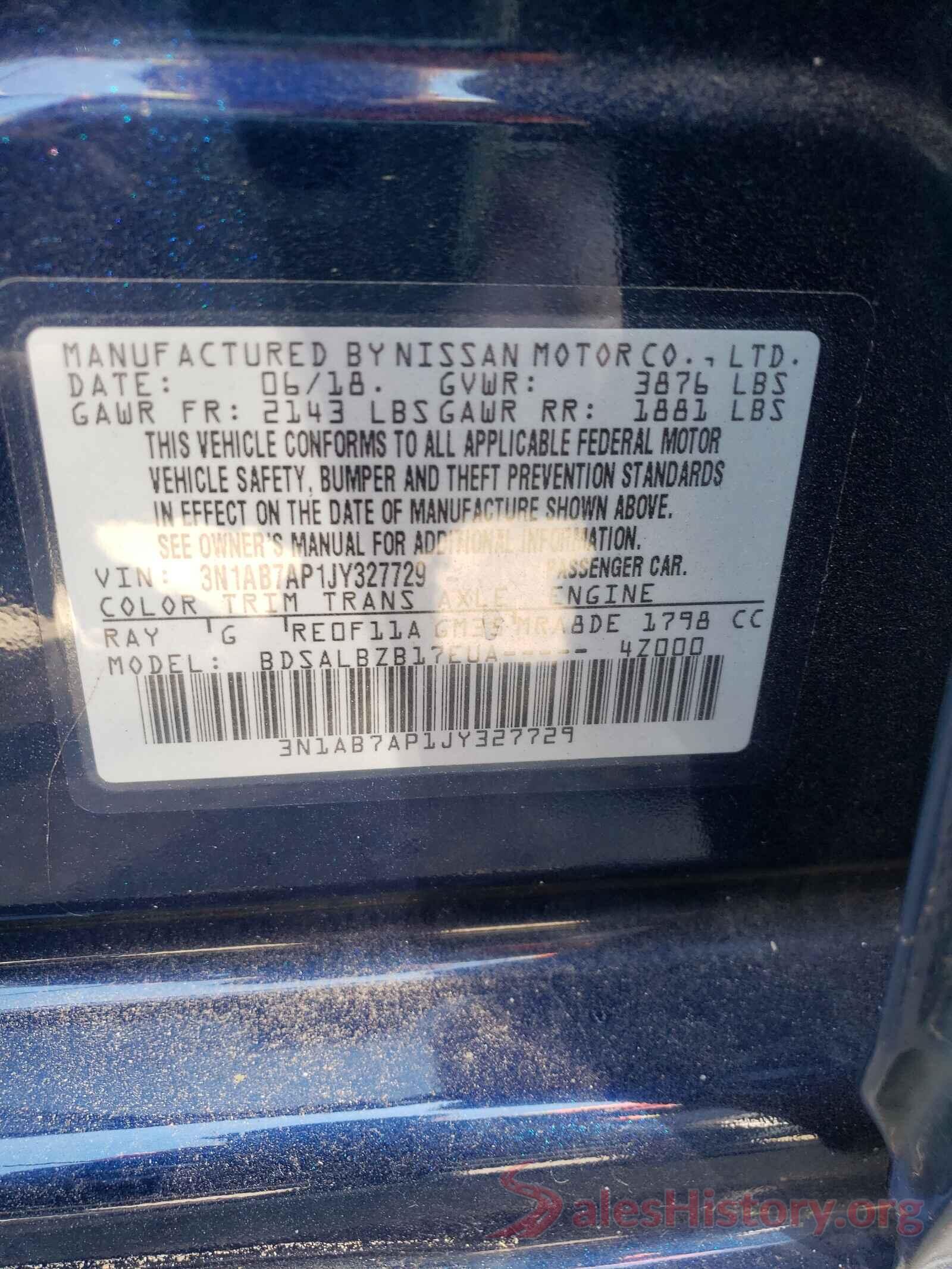 3N1AB7AP1JY327729 2018 NISSAN SENTRA