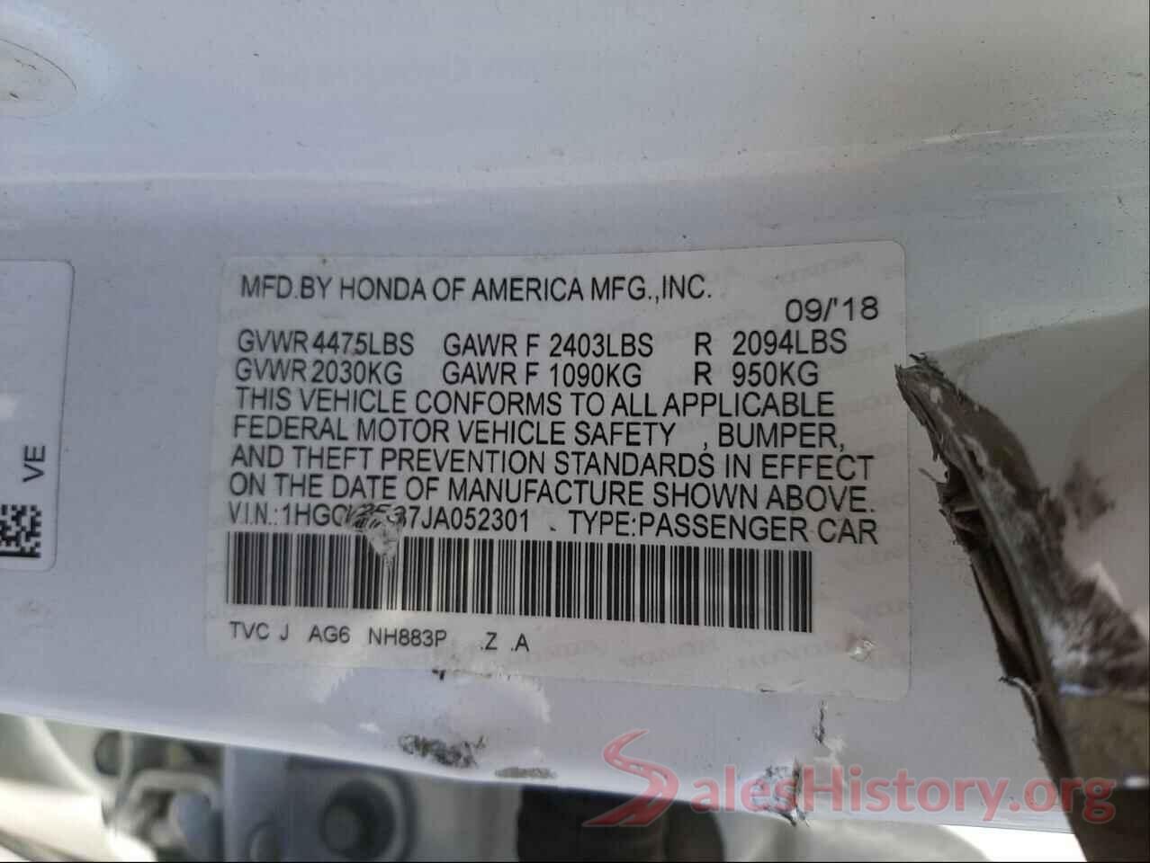 1HGCV2F37JA052301 2018 HONDA ACCORD