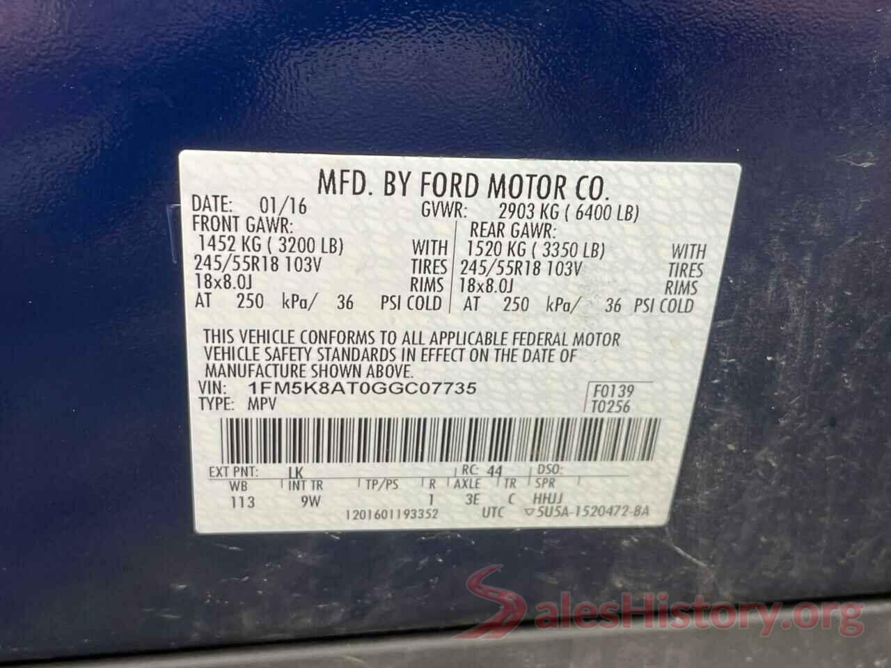 1FM5K8AT0GGC07735 2016 FORD EXPLORER