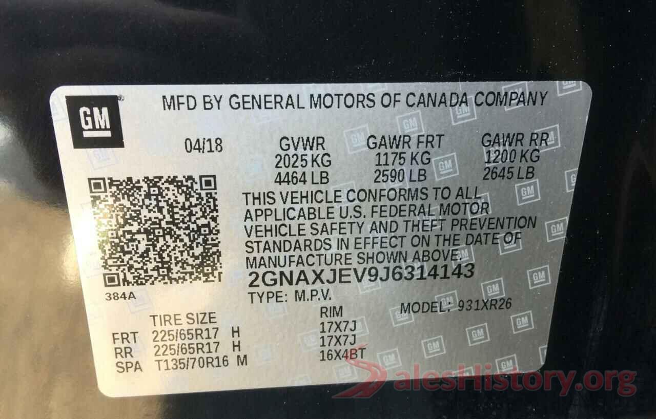 2GNAXJEV9J6314143 2018 CHEVROLET EQUINOX