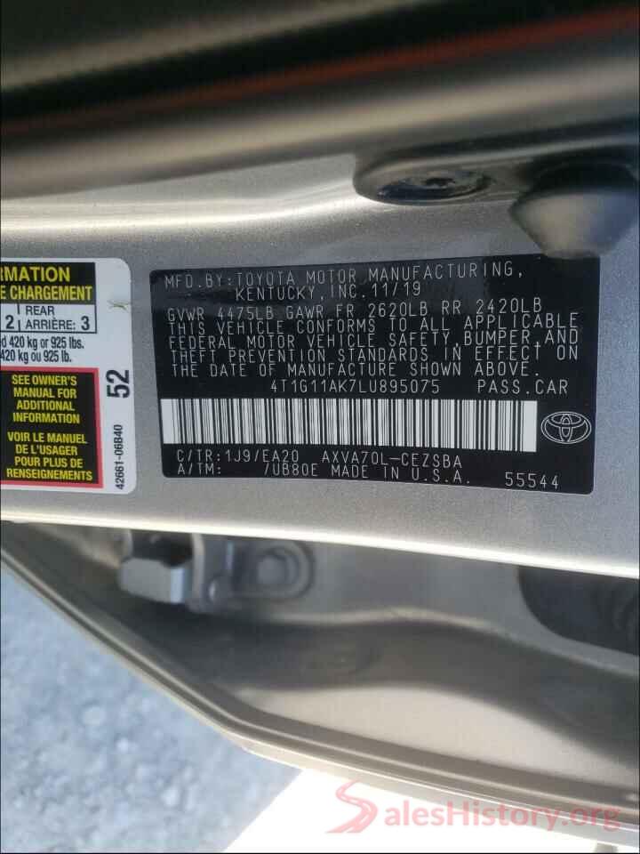 4T1G11AK7LU895075 2020 TOYOTA CAMRY