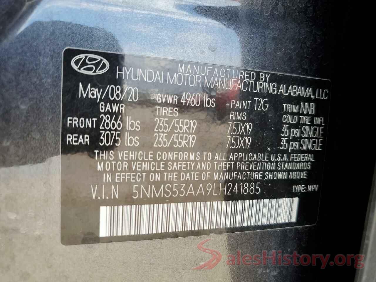 5NMS53AA9LH241885 2020 HYUNDAI SANTA FE