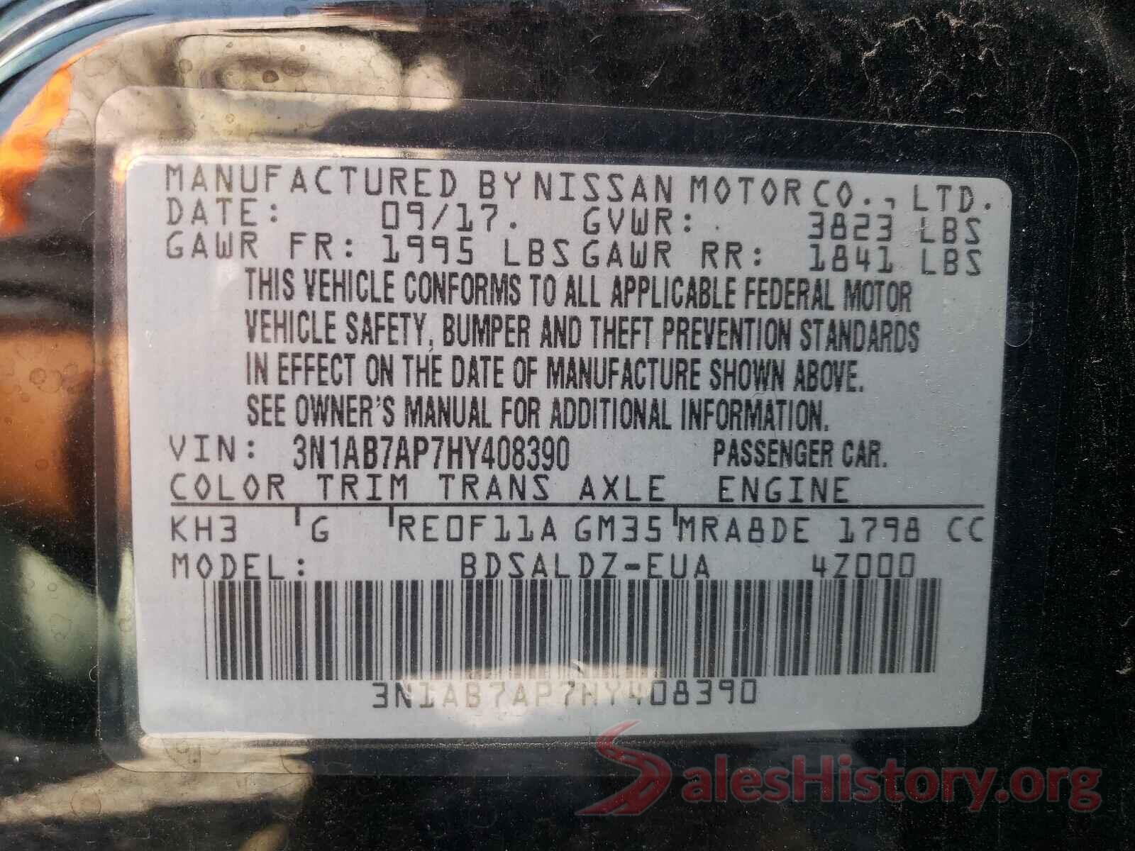 3N1AB7AP7HY408390 2017 NISSAN SENTRA