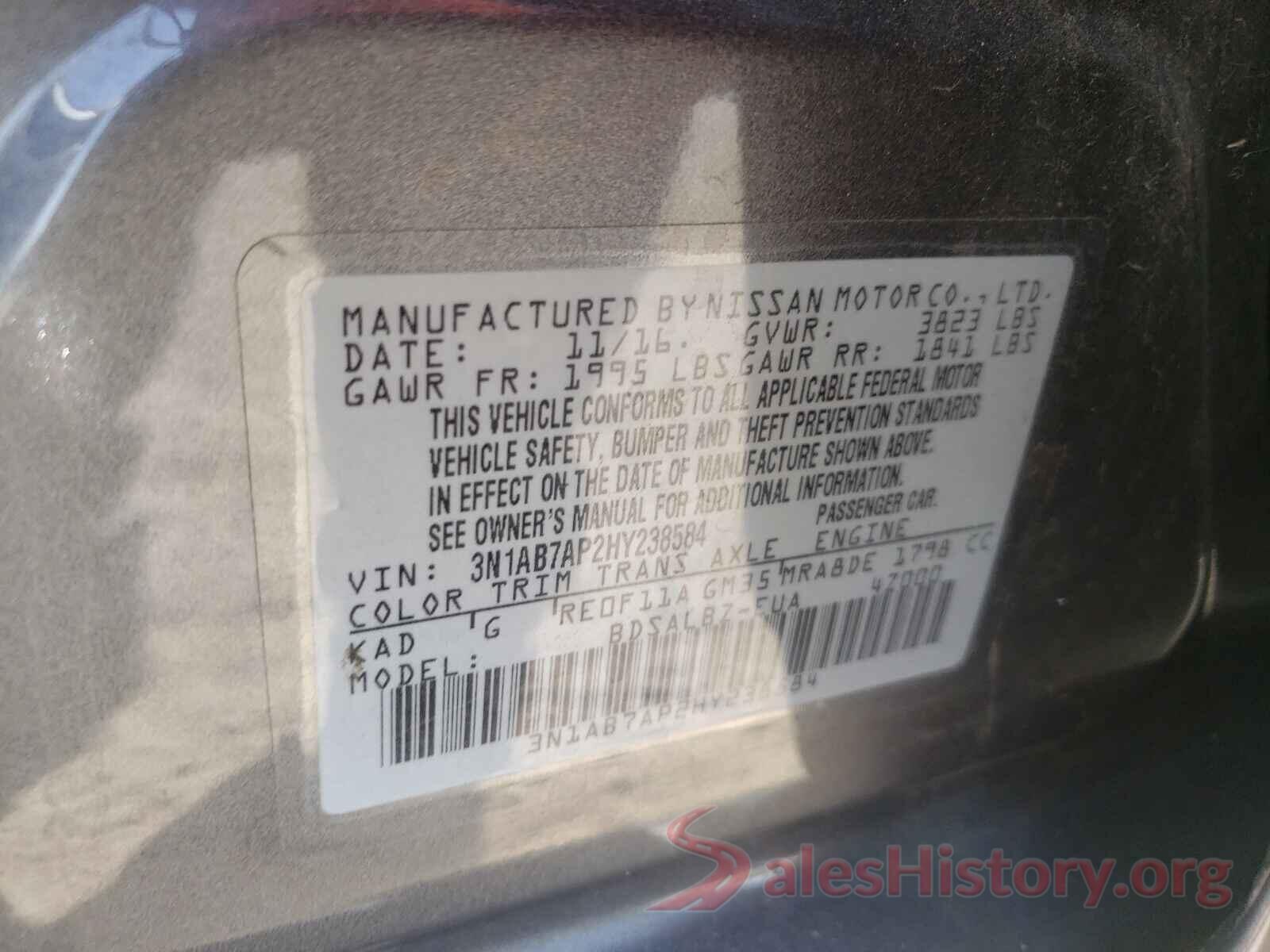 3N1AB7AP2HY238584 2017 NISSAN SENTRA