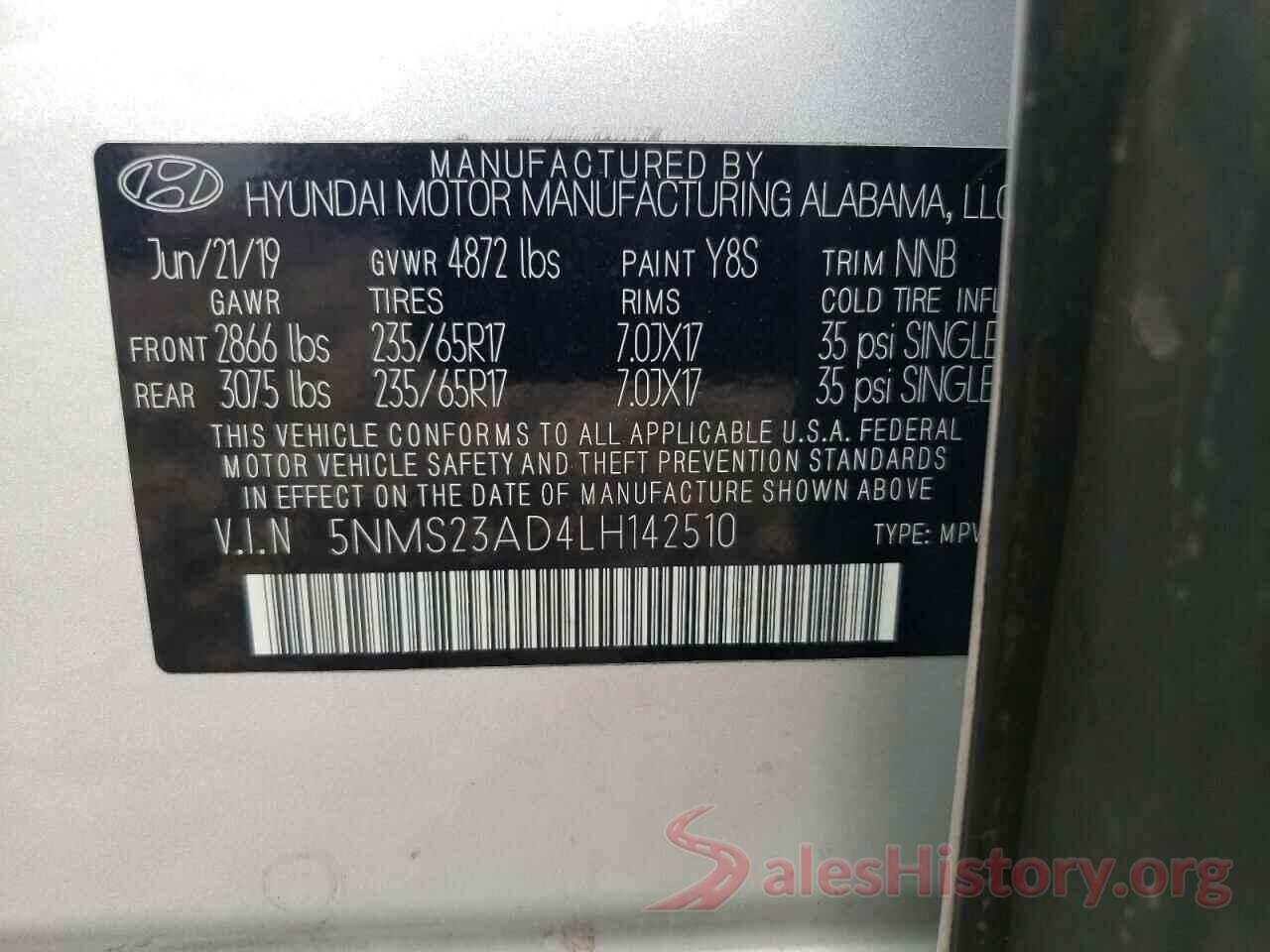 5NMS23AD4LH142510 2020 HYUNDAI SANTA FE