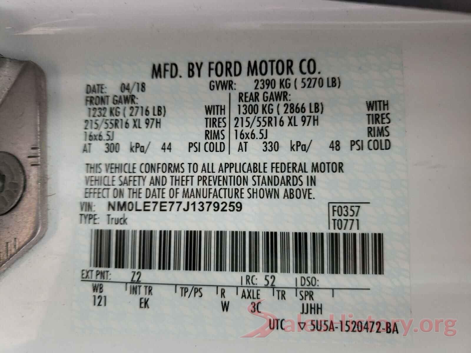 NM0LE7E77J1379259 2018 FORD TRANSIT CO