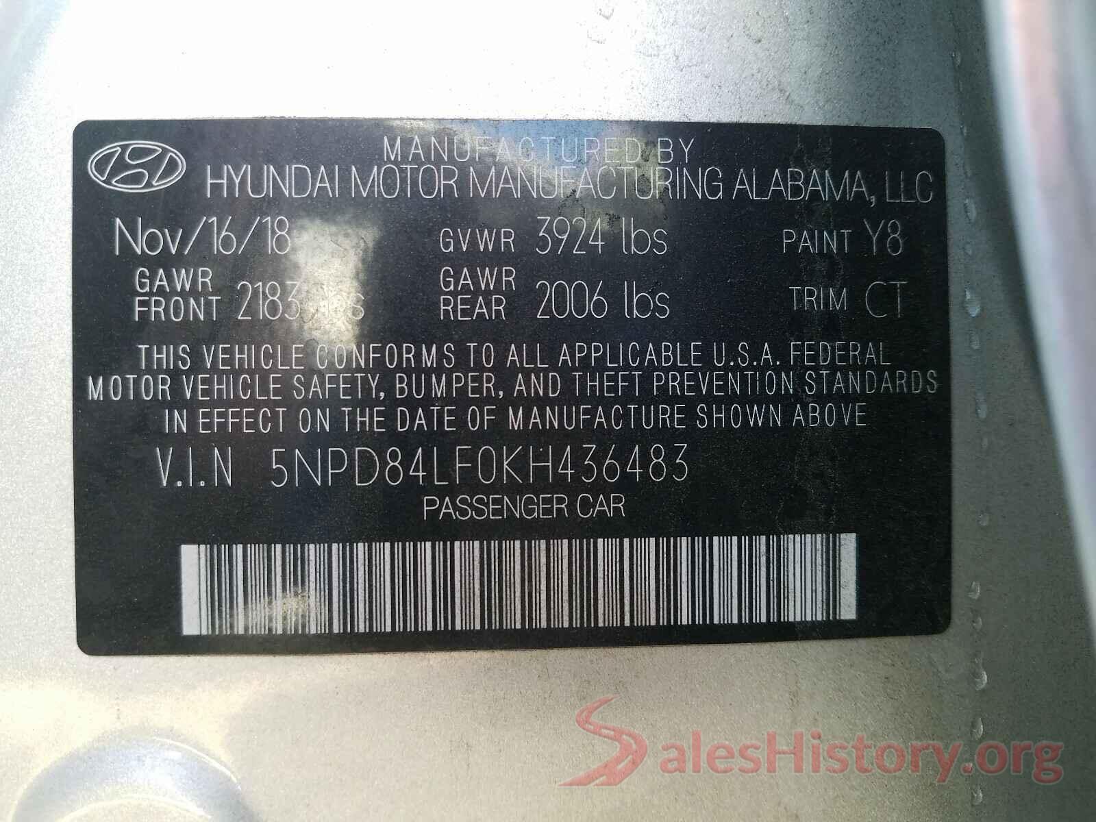 5NPD84LF0KH436483 2019 HYUNDAI ELANTRA