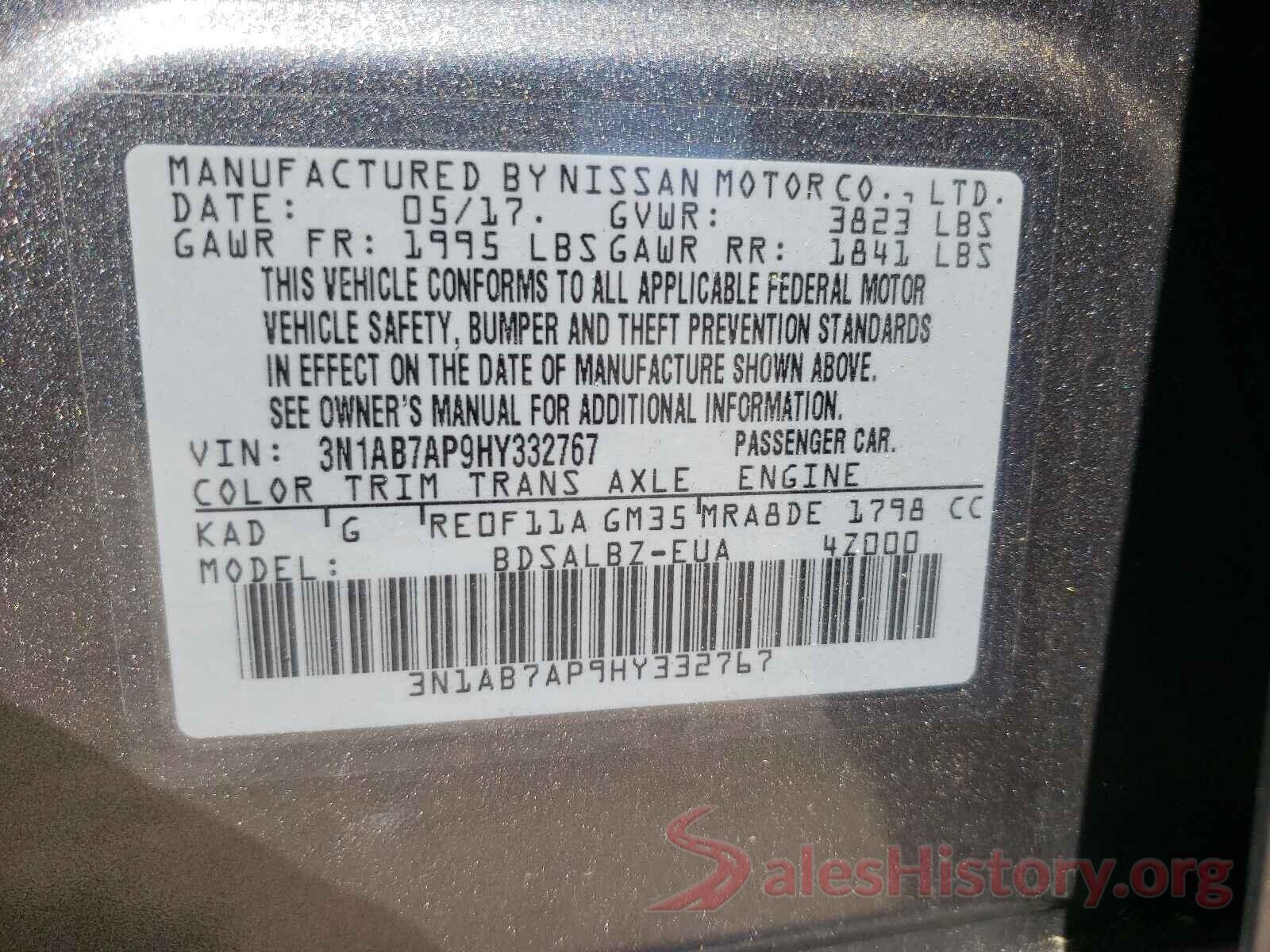 3N1AB7AP9HY332767 2017 NISSAN SENTRA