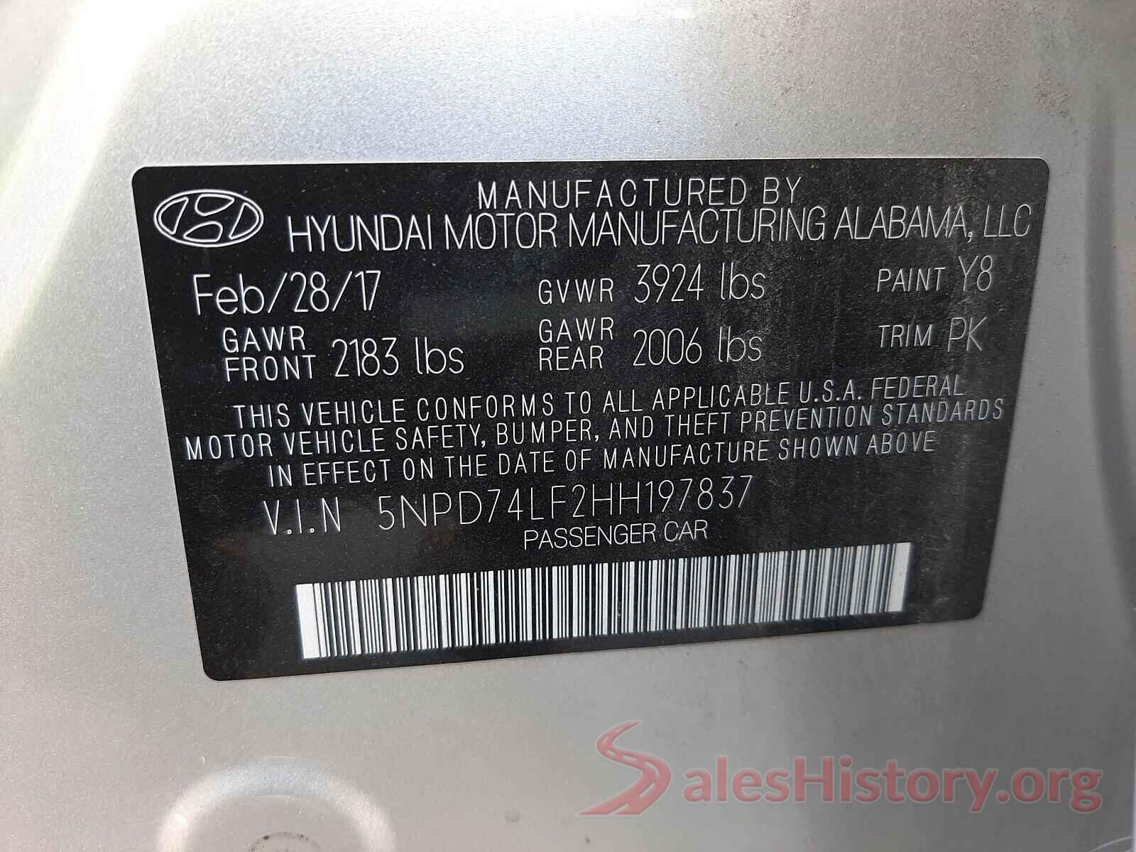 5NPD74LF2HH197837 2017 HYUNDAI ELANTRA