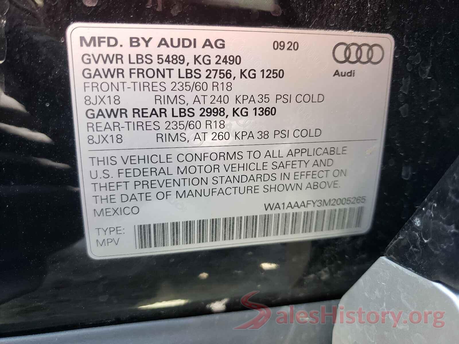 WA1AAAFY3M2005265 2021 AUDI Q5