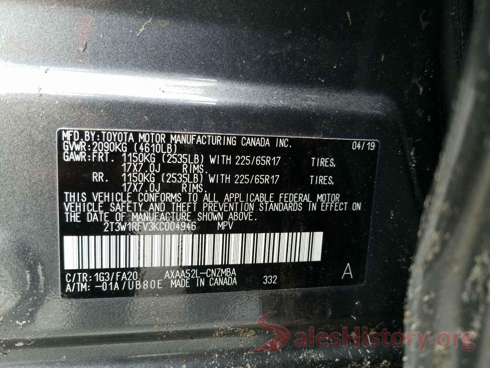 2T3W1RFV3KC004946 2019 TOYOTA RAV4