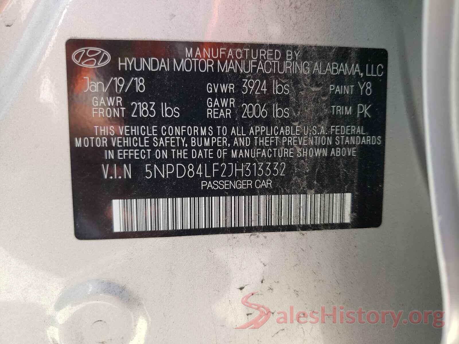 5NPD84LF2JH313332 2018 HYUNDAI ELANTRA