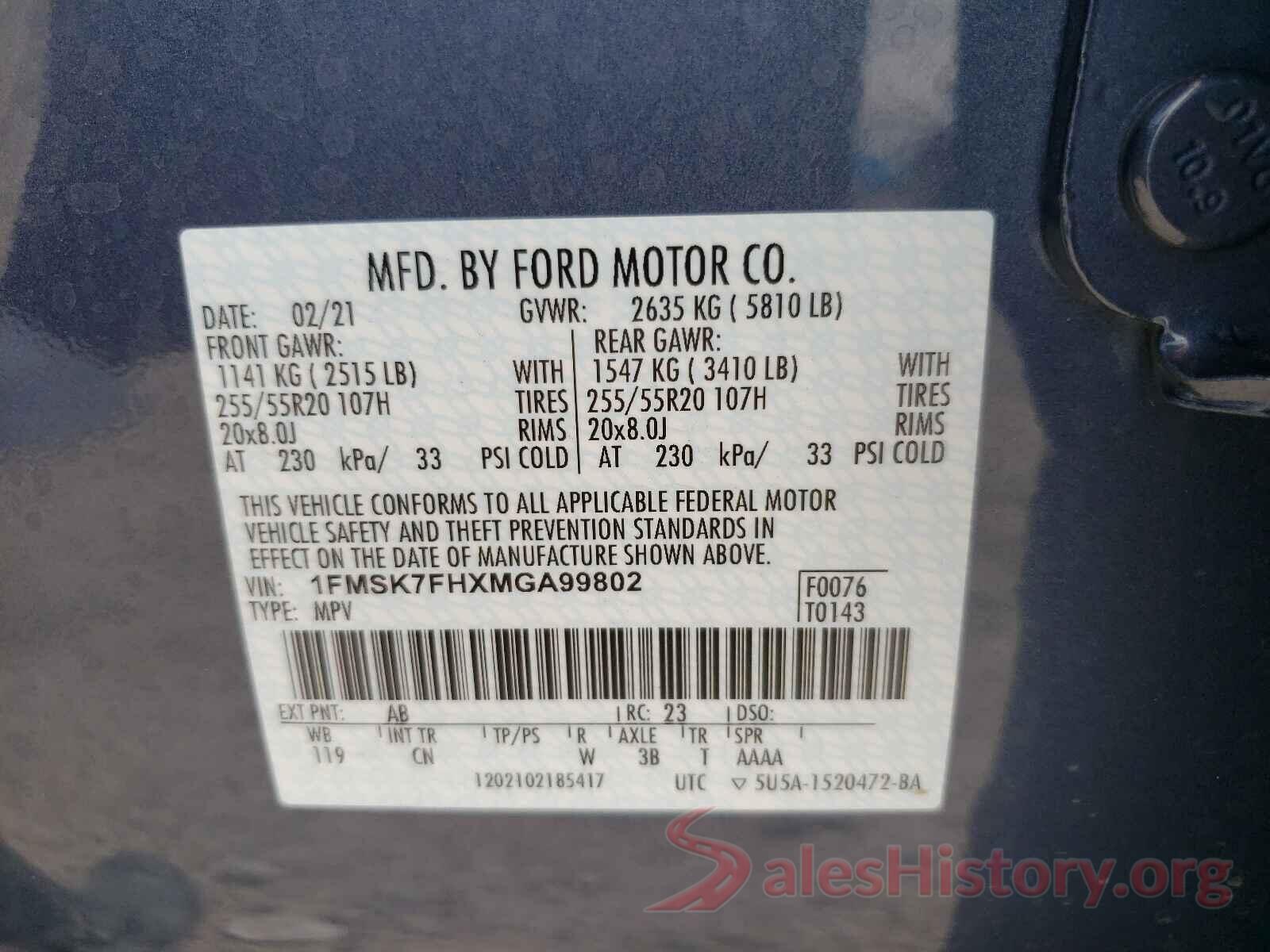 1FMSK7FHXMGA99802 2021 FORD EXPLORER