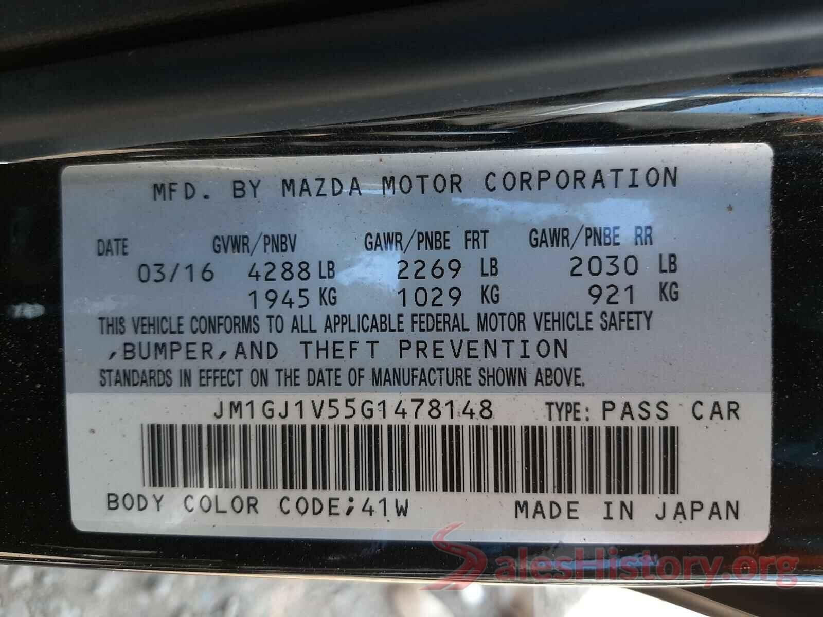 JM1GJ1V55G1478148 2016 MAZDA 6