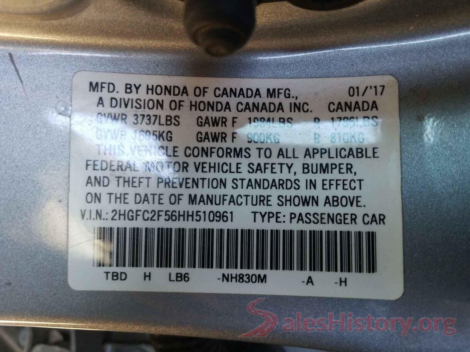 2HGFC2F56HH510961 2017 HONDA CIVIC