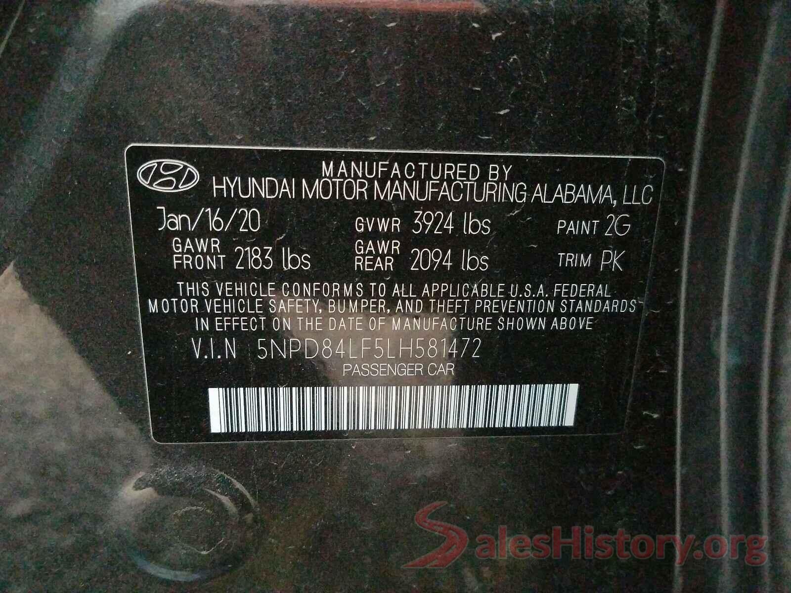 5NPD84LF5LH581472 2020 HYUNDAI ELANTRA