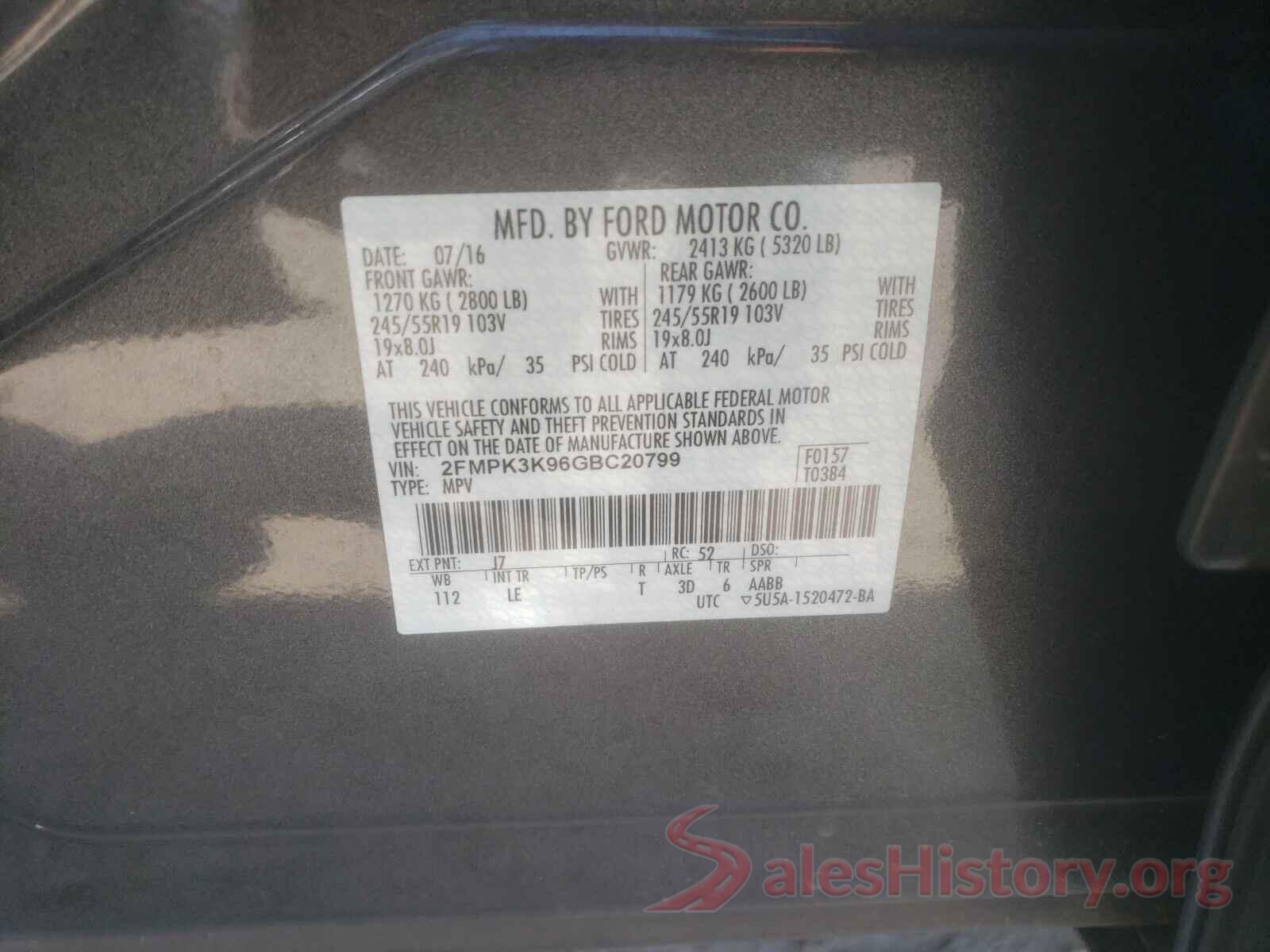 2FMPK3K96GBC20799 2016 FORD EDGE