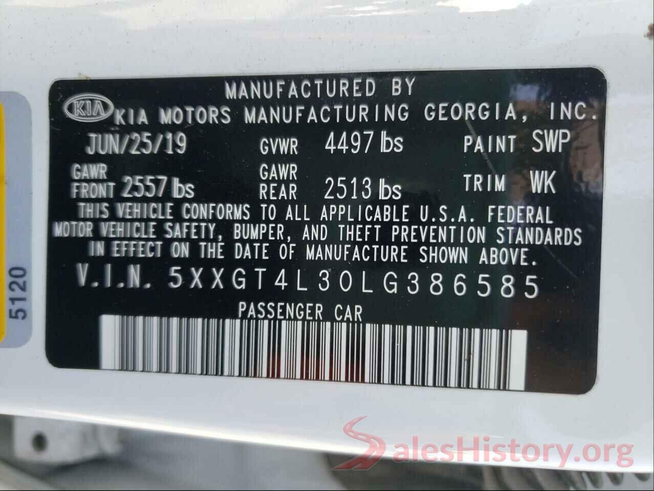 5XXGT4L30LG386585 2020 KIA OPTIMA