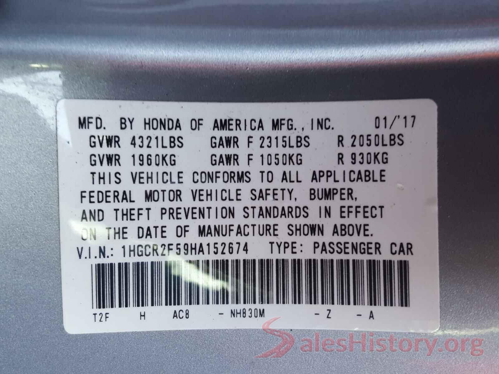 1HGCR2F59HA152674 2017 HONDA ACCORD