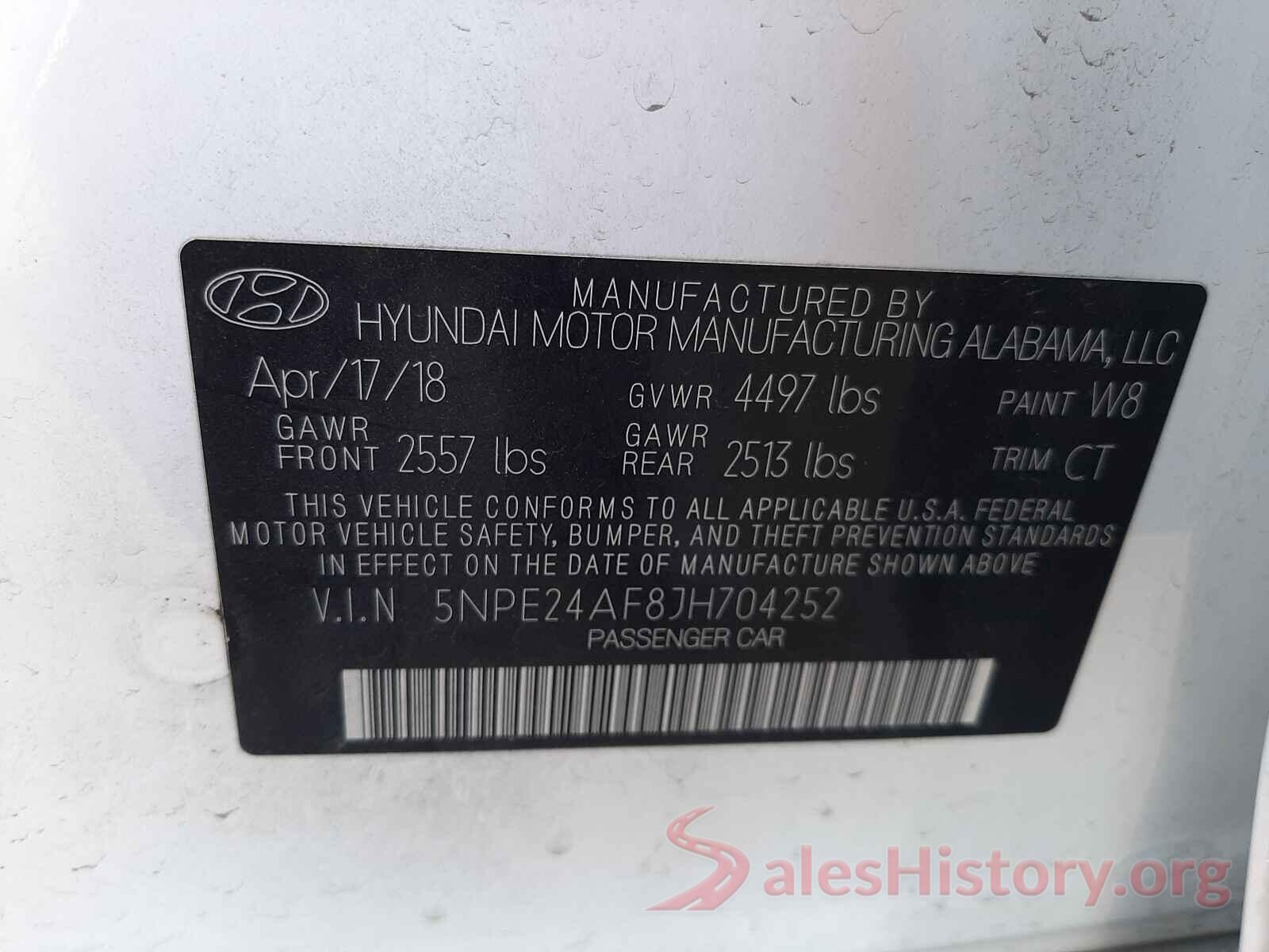 5NPE24AF8JH704252 2018 HYUNDAI SONATA