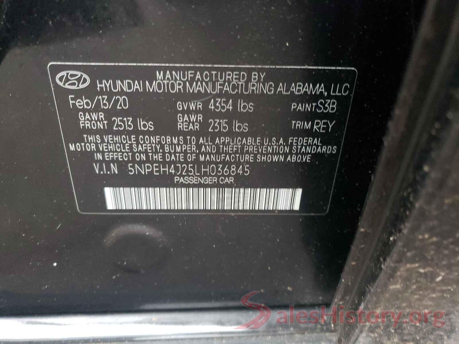 5NPEH4J25LH036845 2020 HYUNDAI SONATA