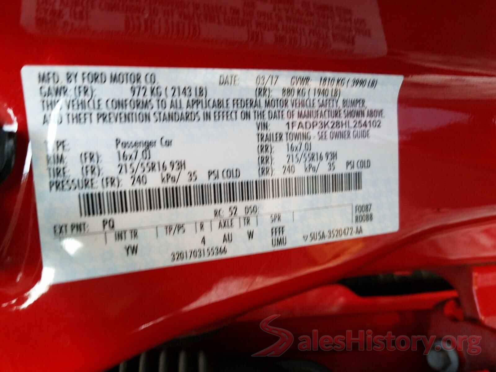 1FADP3K28HL254102 2017 FORD FOCUS