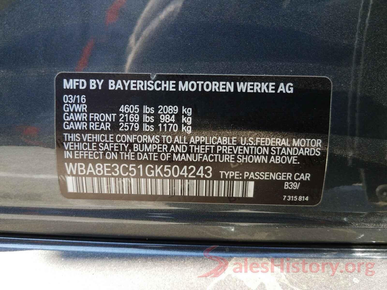 WBA8E3C51GK504243 2016 BMW 3 SERIES