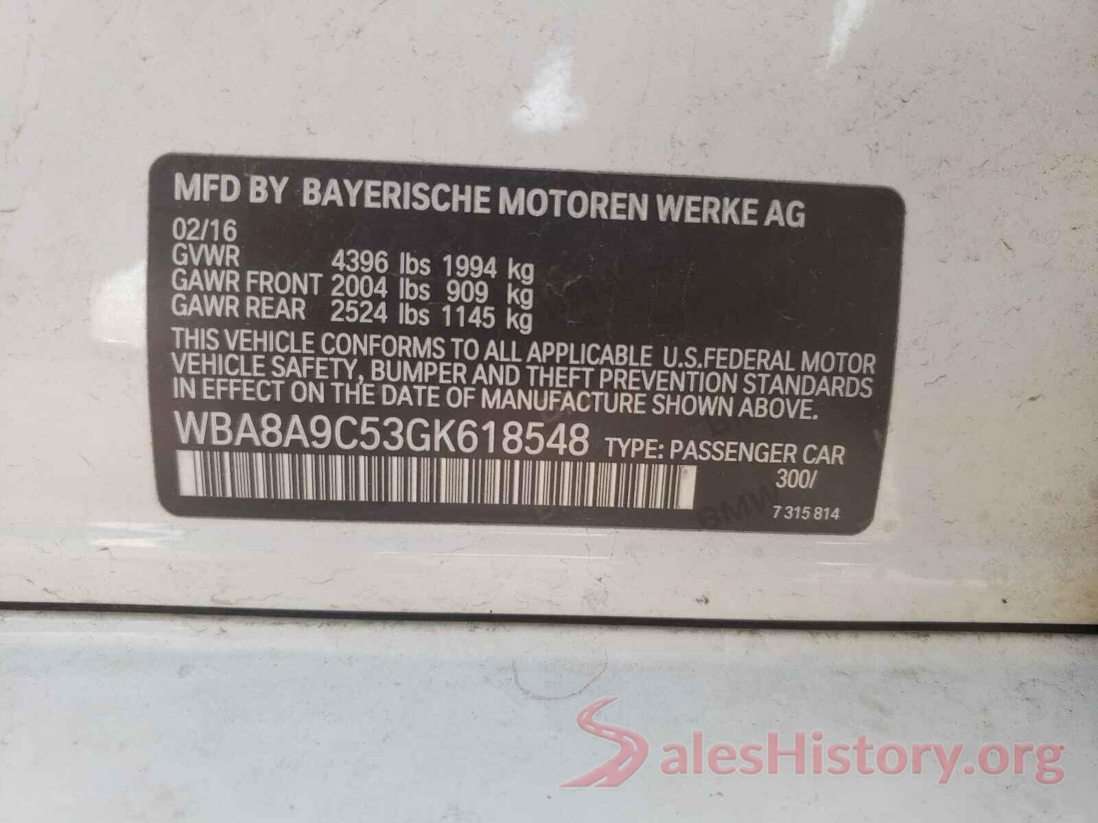 WBA8A9C53GK618548 2016 BMW 3 SERIES