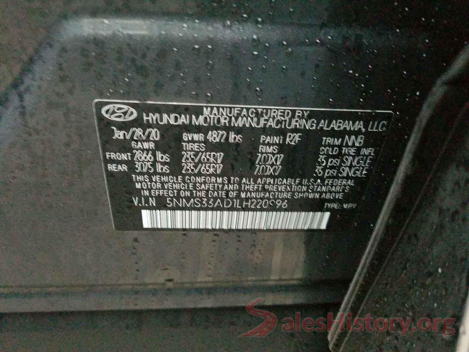 5NMS33AD1LH220996 2020 HYUNDAI SANTA FE