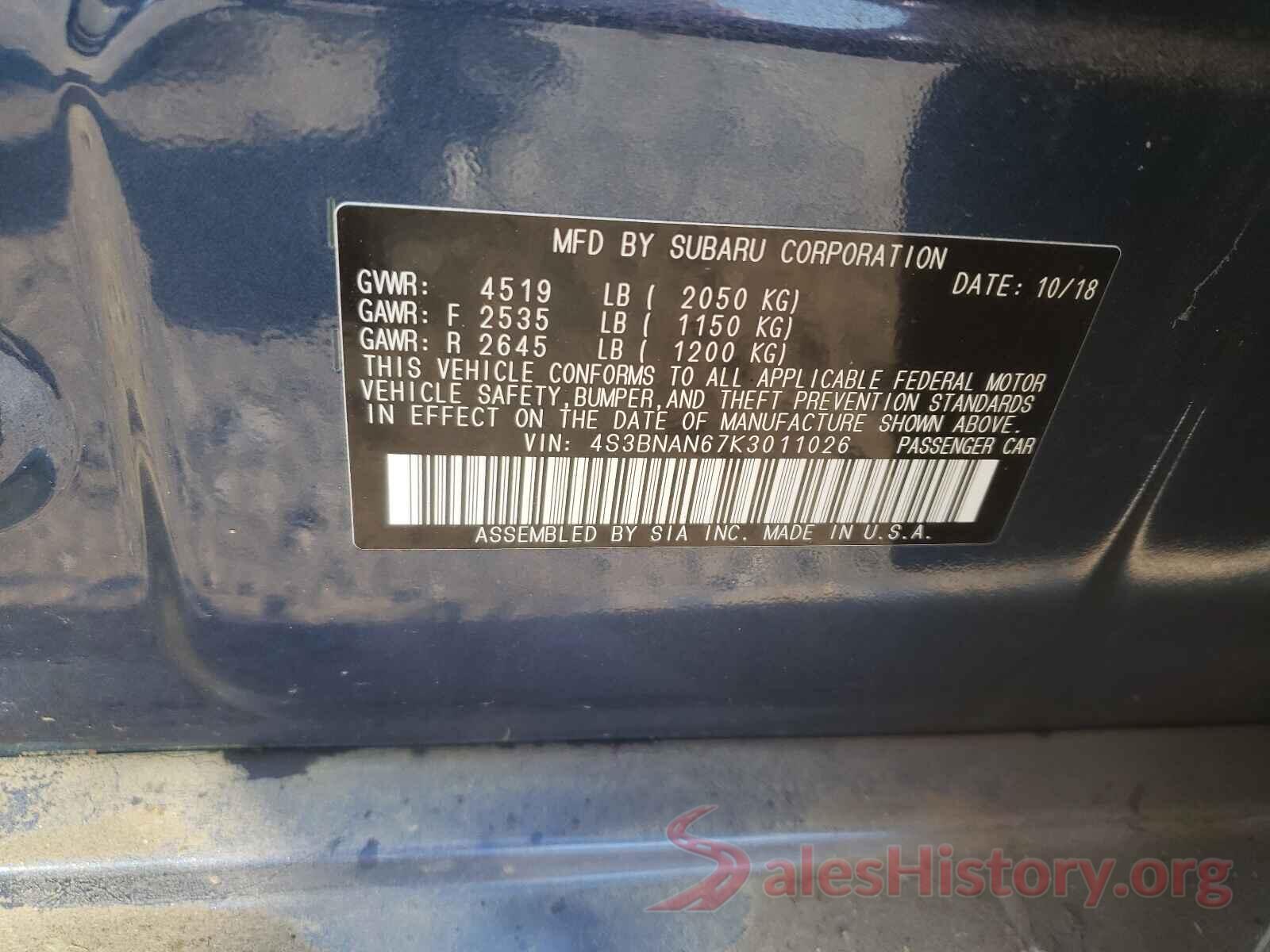 4S3BNAN67K3011026 2019 SUBARU LEGACY