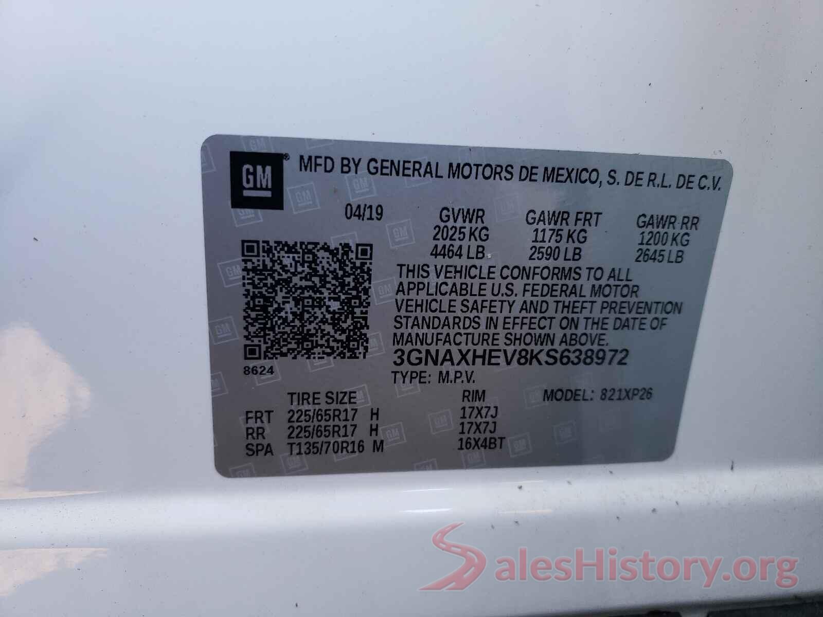 3GNAXHEV8KS638972 2019 CHEVROLET EQUINOX