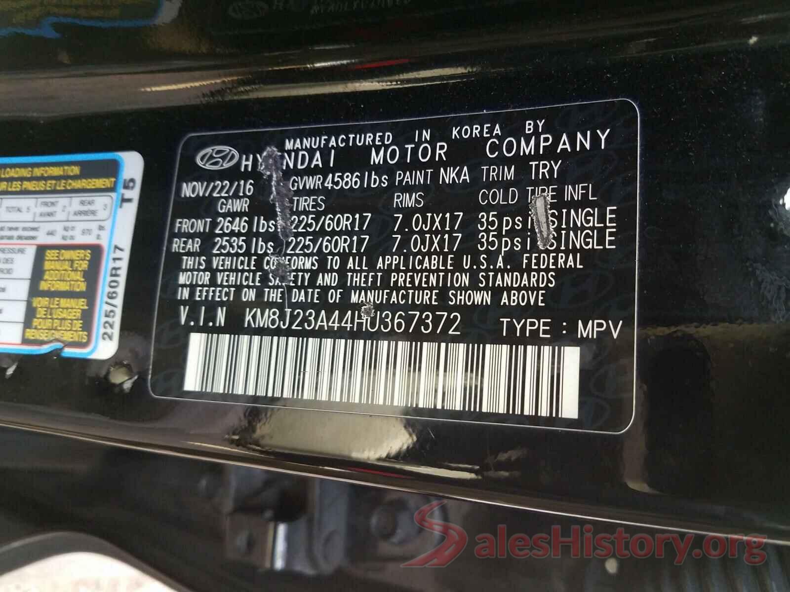 KM8J23A44HU367372 2017 HYUNDAI TUCSON