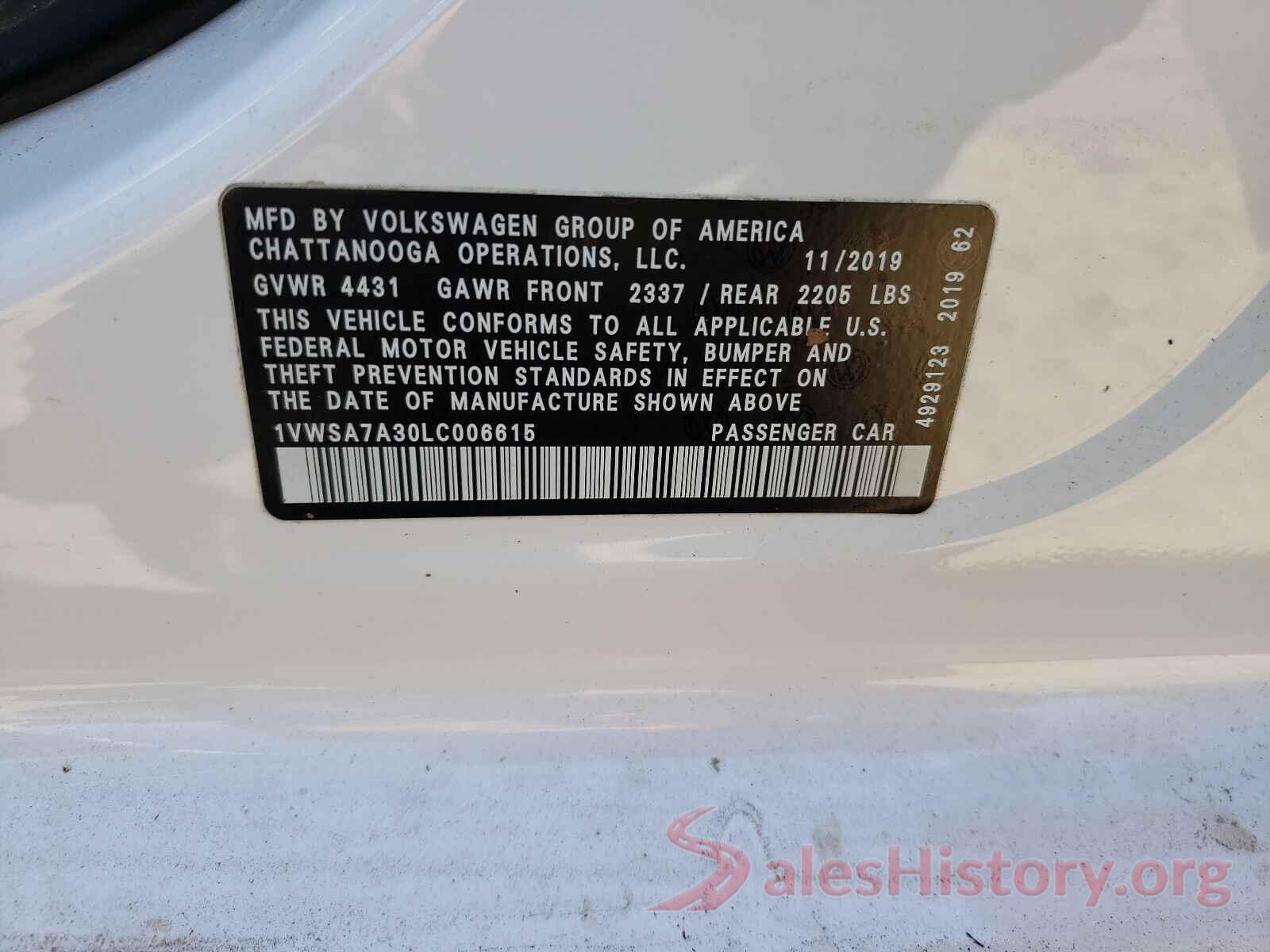 1VWSA7A30LC006615 2020 VOLKSWAGEN PASSAT