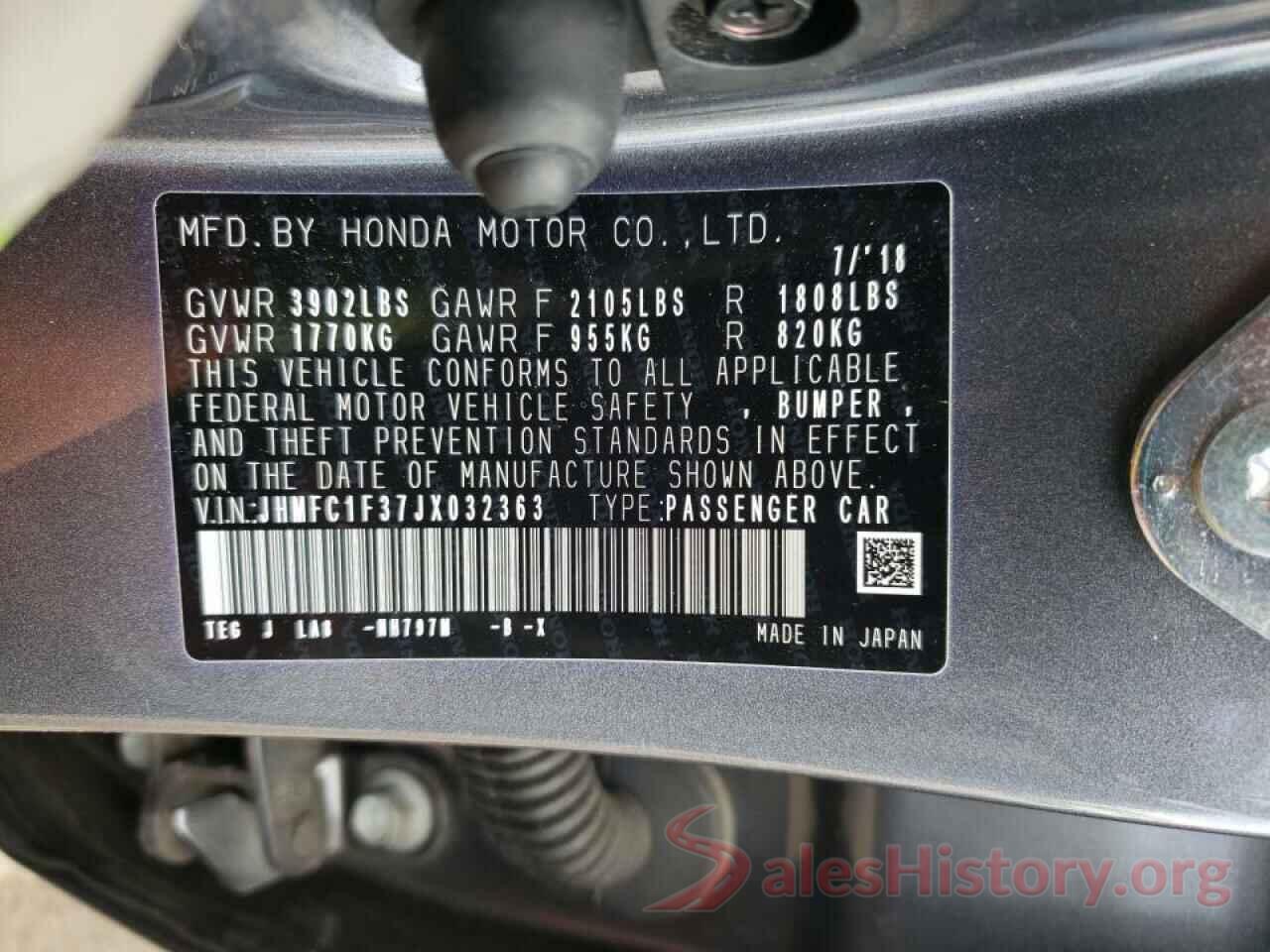 JHMFC1F37JX032363 2018 HONDA CIVIC