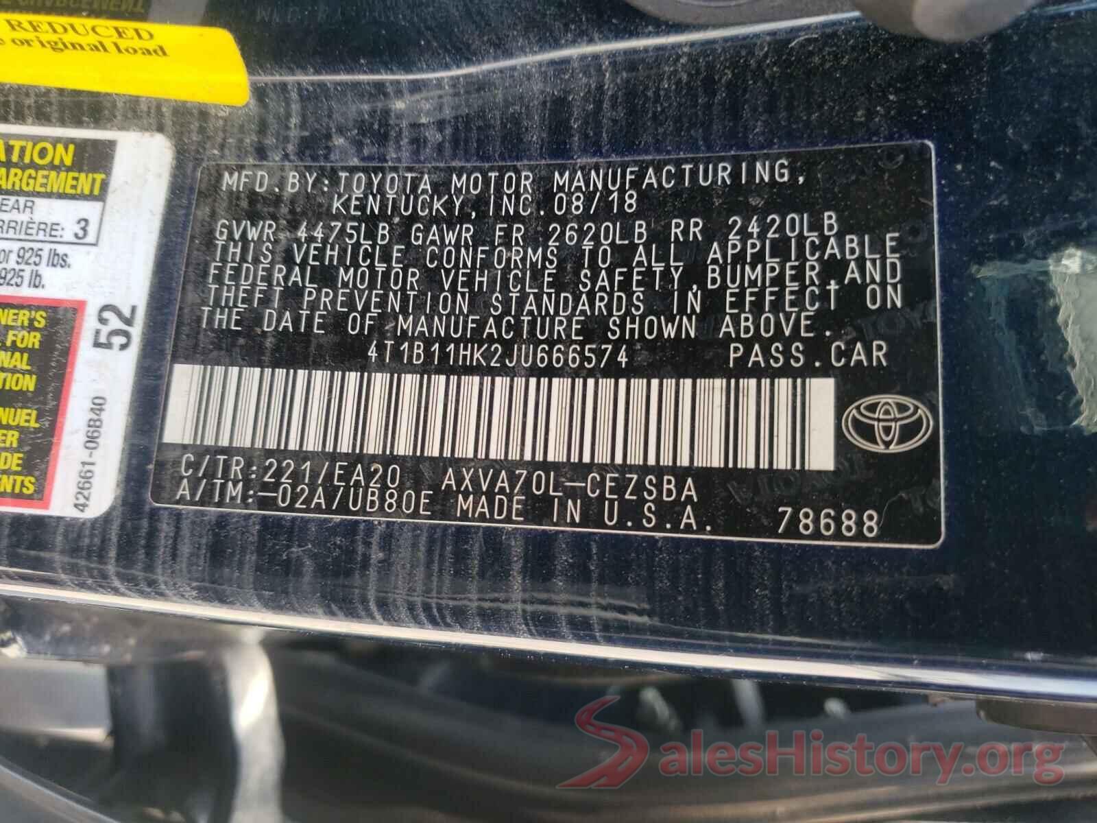 4T1B11HK2JU666574 2018 TOYOTA CAMRY