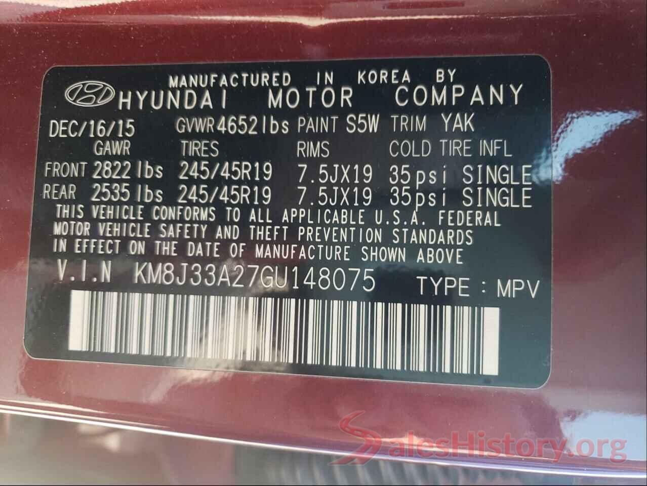 KM8J33A27GU148075 2016 HYUNDAI TUCSON