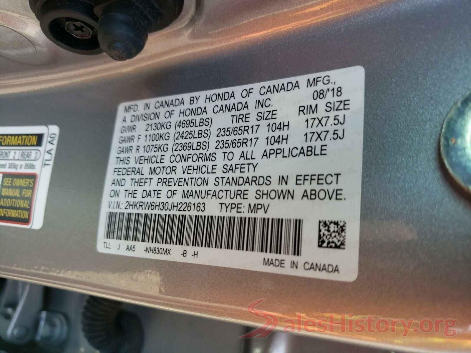 2HKRW6H30JH226163 2018 HONDA CRV