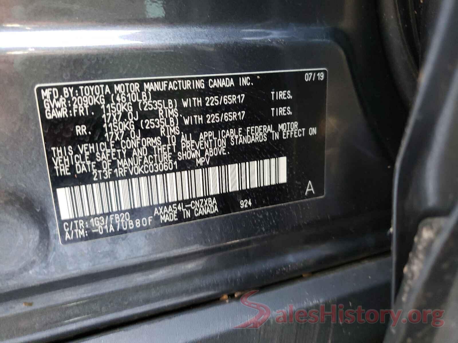 2T3F1RFV0KC030601 2019 TOYOTA RAV4