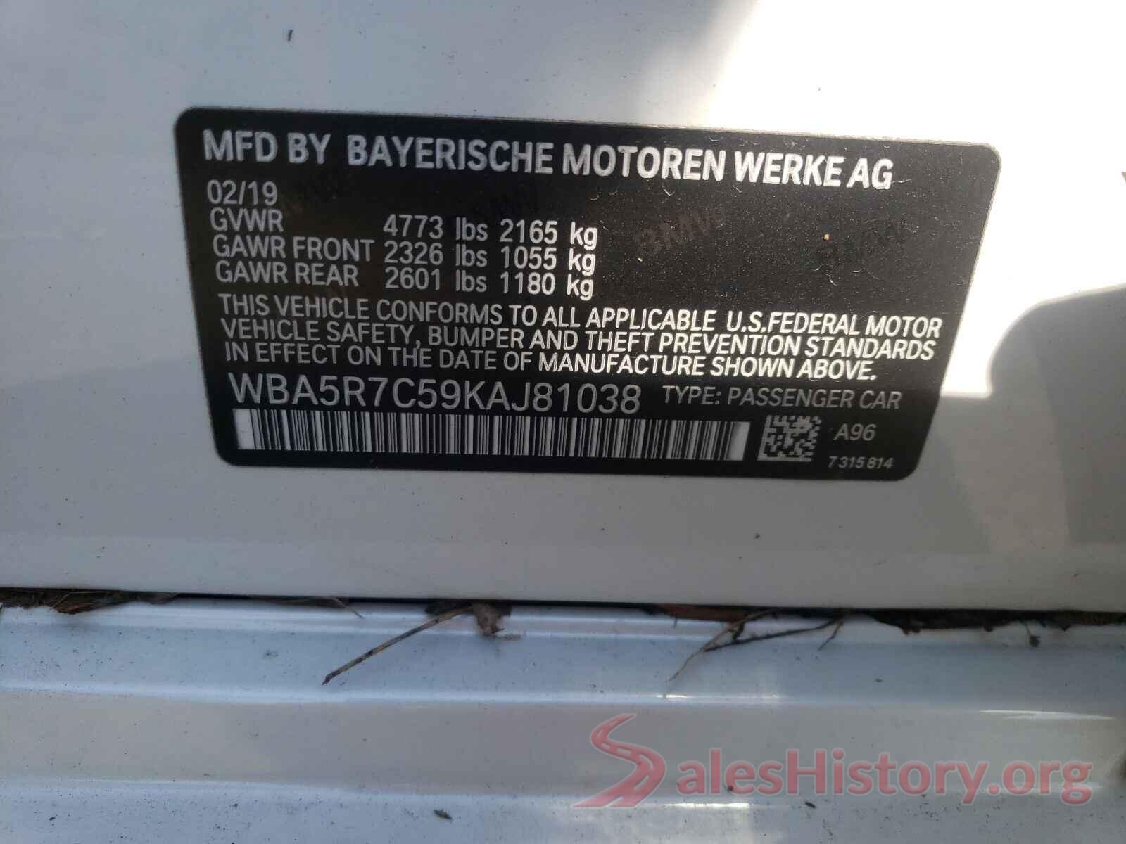 WBA5R7C59KAJ81038 2019 BMW 3 SERIES