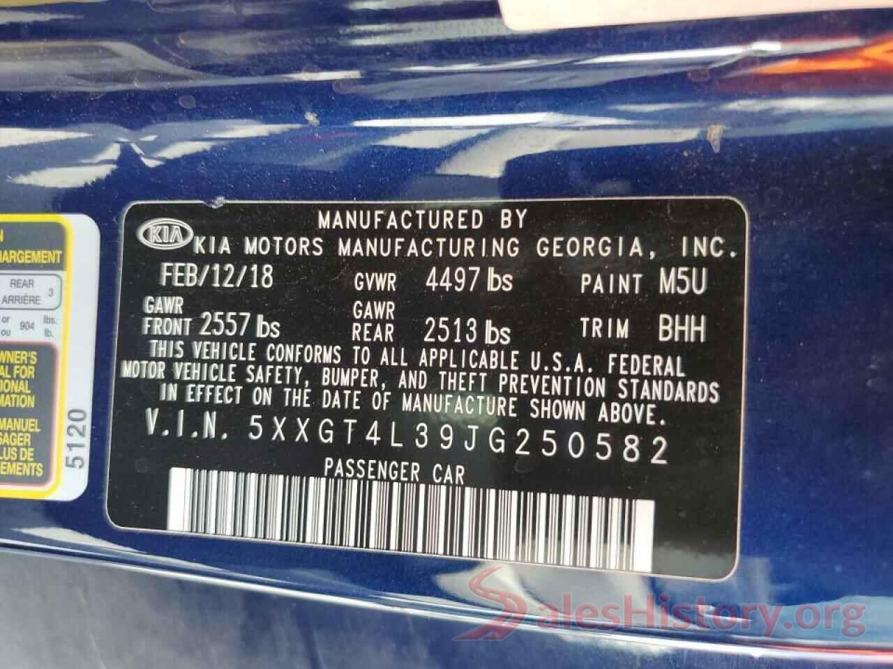 5XXGT4L39JG250582 2018 KIA OPTIMA