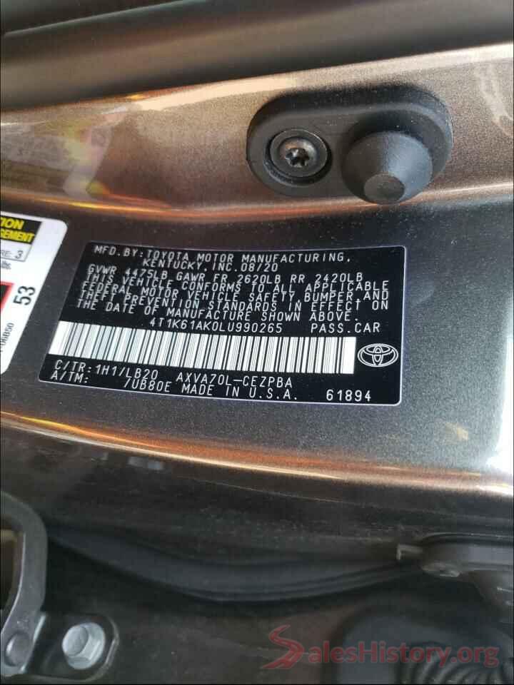 4T1K61AK0LU990265 2020 TOYOTA CAMRY