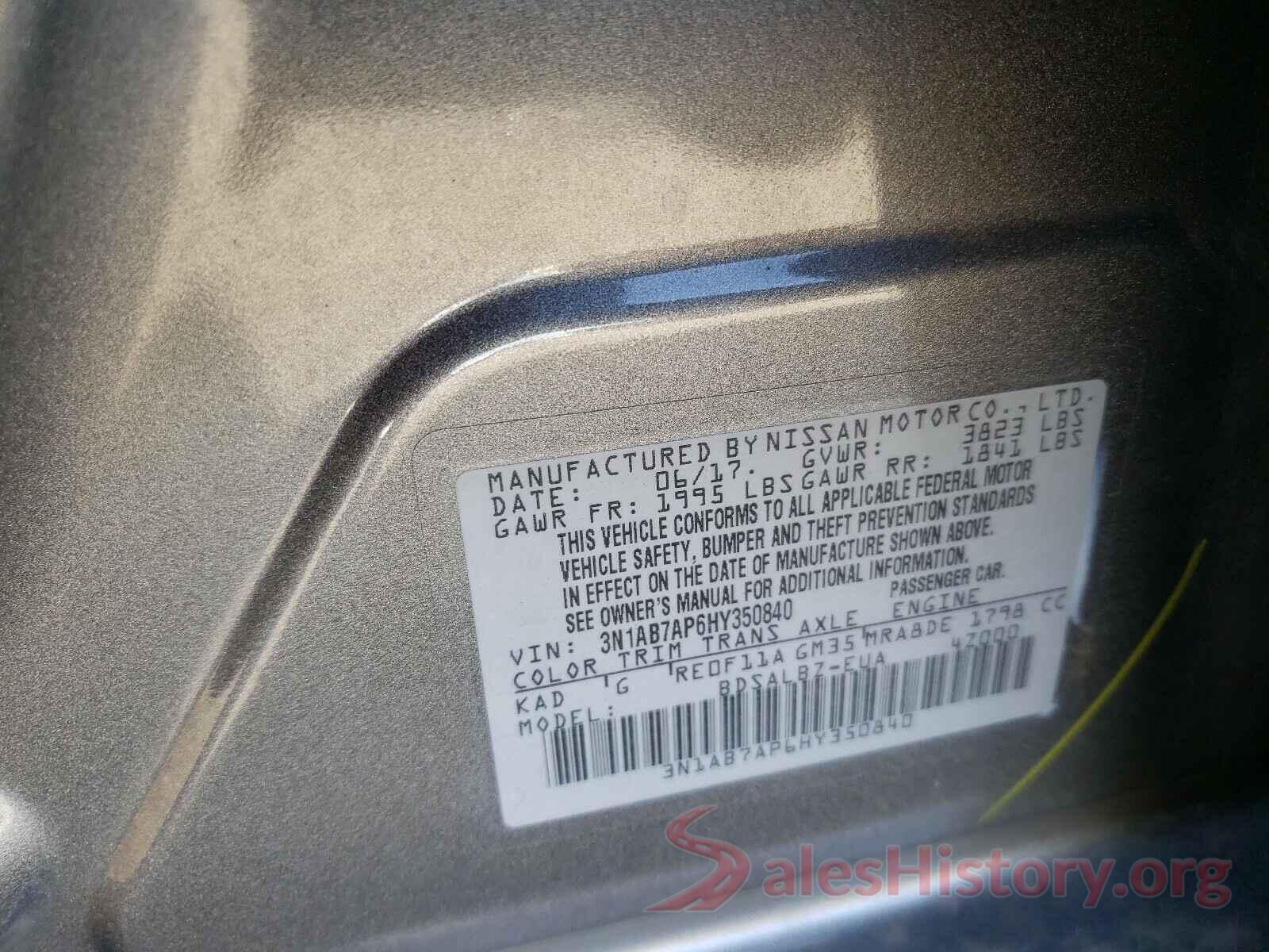 3N1AB7AP6HY350840 2017 NISSAN SENTRA