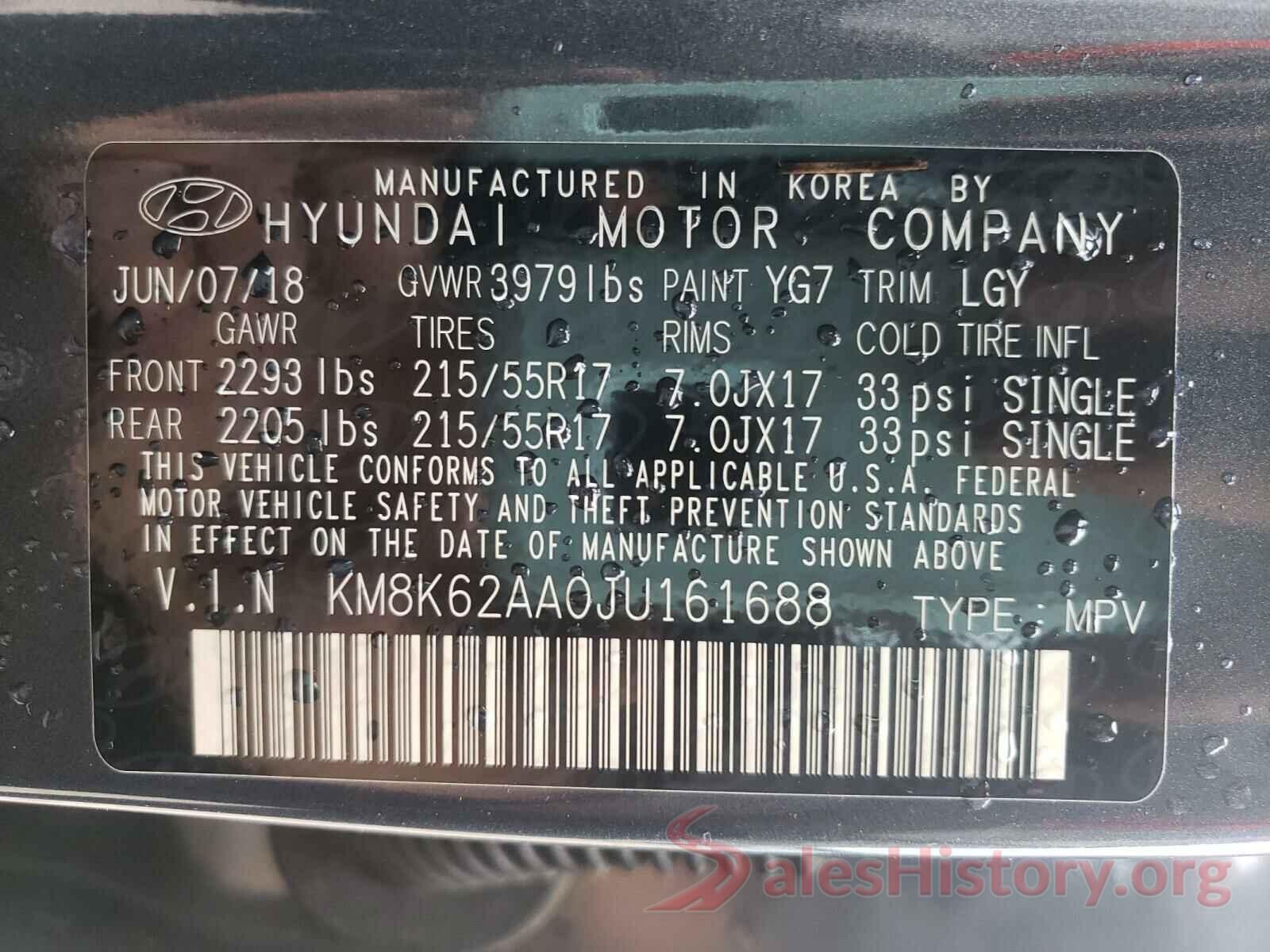 KM8K62AA0JU161688 2018 HYUNDAI KONA