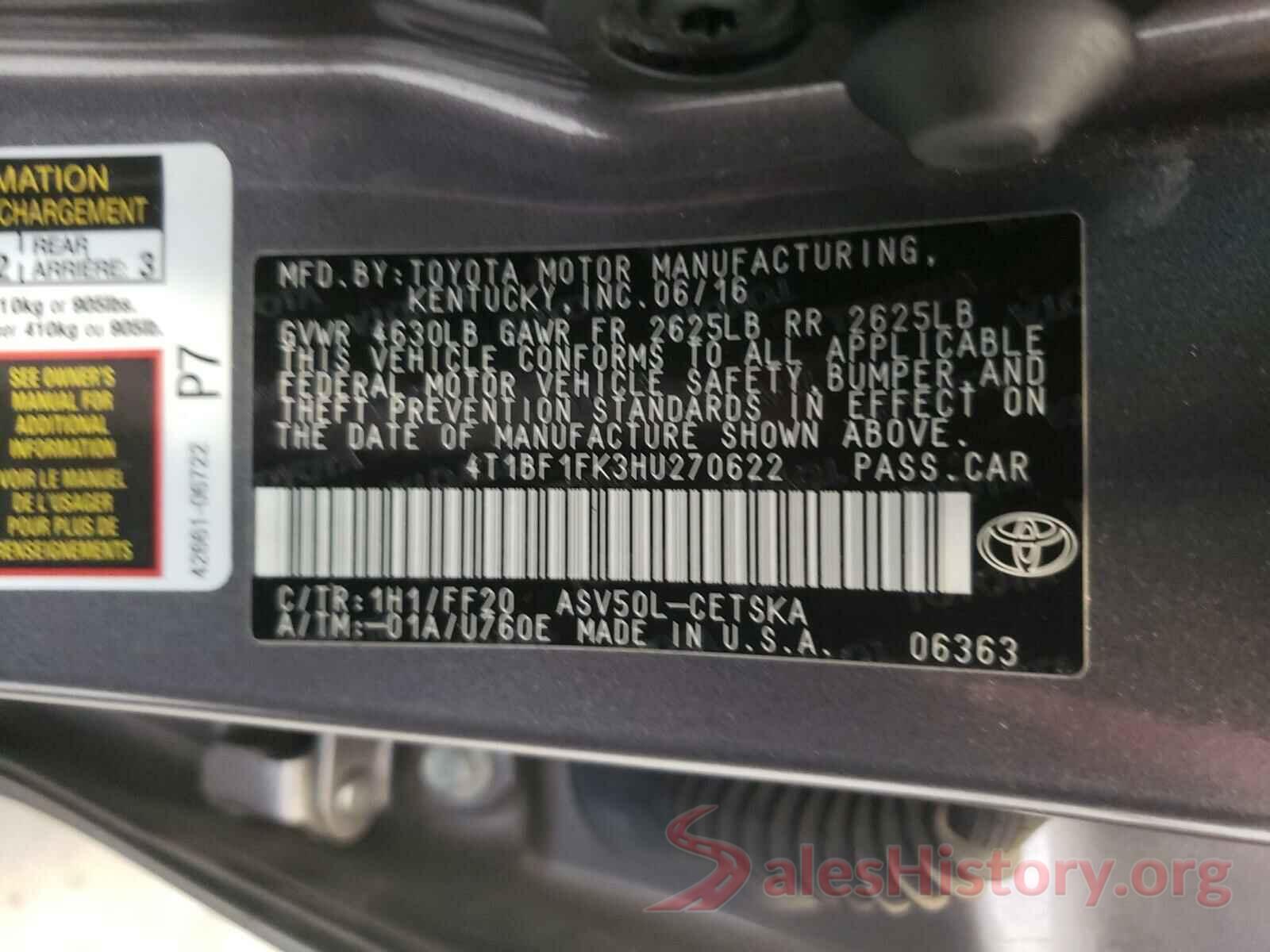 4T1BF1FK3HU270622 2017 TOYOTA CAMRY